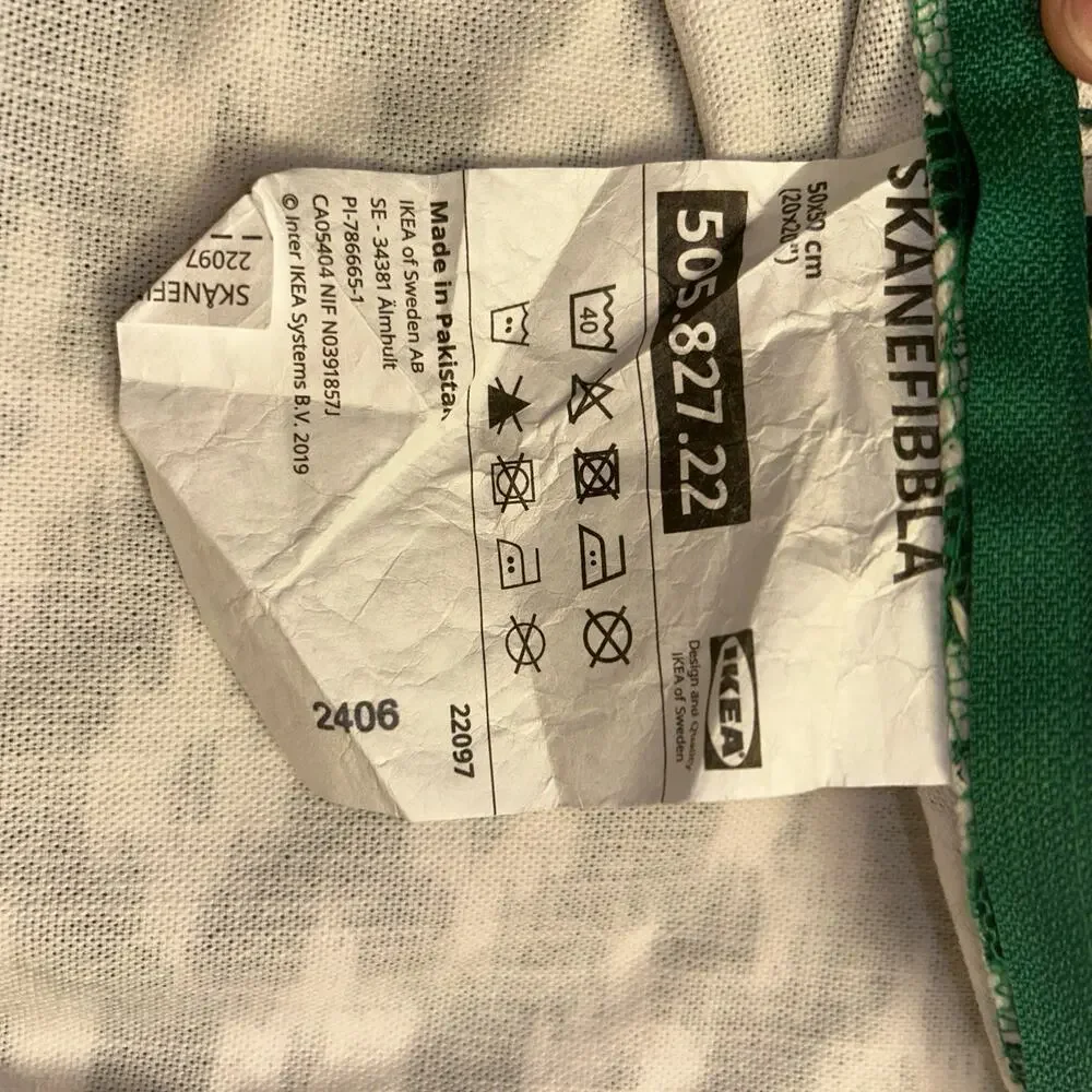 IKEA SKÅNEFJÄLLA Green Ikat Cushion Cover 20x20 100% Cotton Zip